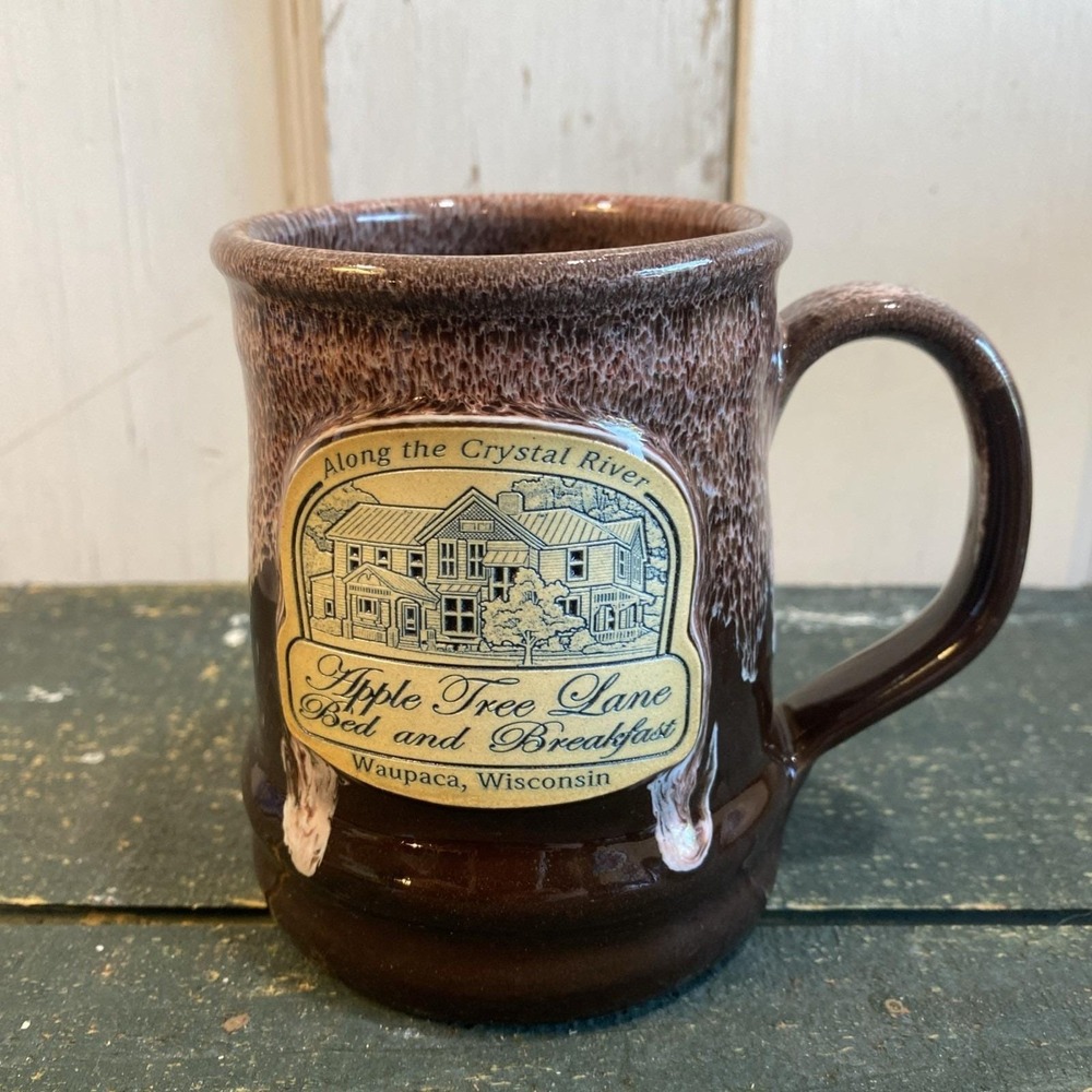 Deneen Pottery Mug ~ Apple Tree Lane Bed & Breakfast Waupaca WI Red Drip Glaze